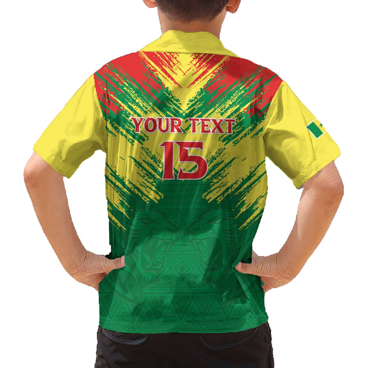 Senegal Rugby Custom Family Matching Off The Shoulder Long Sleeve Dress and Hawaiian Shirt Lion With Coat Of Arms - African Pattern