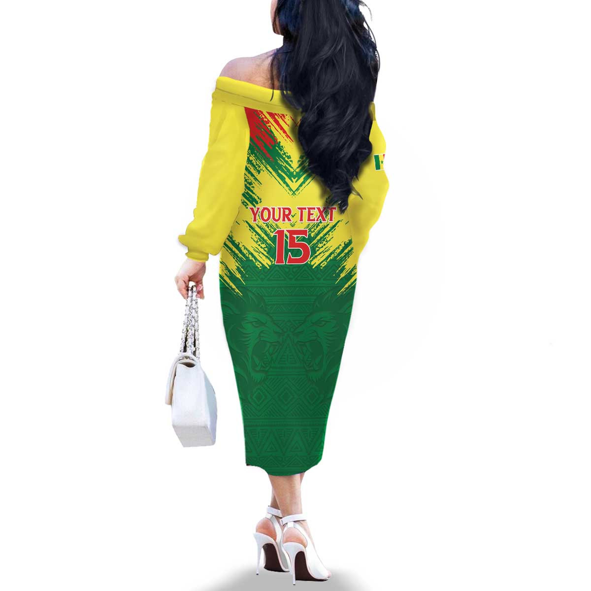 Senegal Rugby Custom Family Matching Off The Shoulder Long Sleeve Dress and Hawaiian Shirt Lion With Coat Of Arms - African Pattern