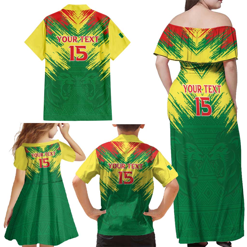 Senegal Rugby Custom Family Matching Off Shoulder Maxi Dress and Hawaiian Shirt Lion With Coat Of Arms - African Pattern