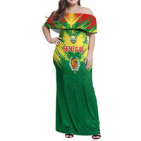 Senegal Rugby Custom Family Matching Off Shoulder Maxi Dress and Hawaiian Shirt Lion With Coat Of Arms - African Pattern