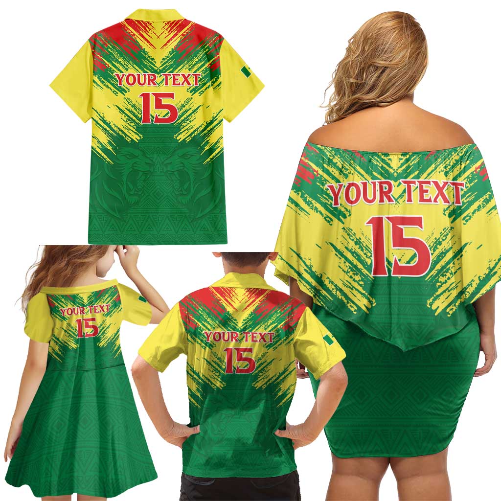 Senegal Rugby Custom Family Matching Off Shoulder Short Dress and Hawaiian Shirt Lion With Coat Of Arms - African Pattern