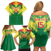 Senegal Rugby Custom Family Matching Off Shoulder Short Dress and Hawaiian Shirt Lion With Coat Of Arms - African Pattern