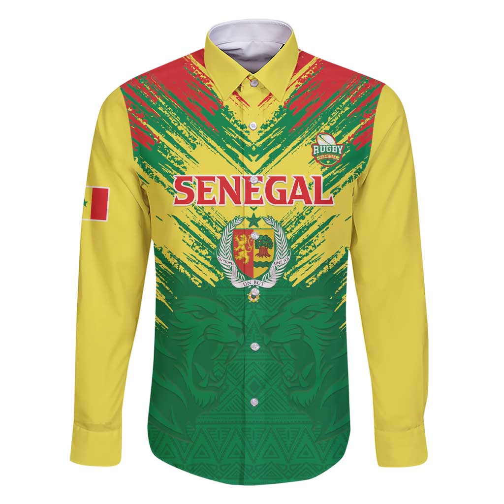Senegal Rugby Custom Family Matching Short Sleeve Bodycon Dress and Hawaiian Shirt Lion With Coat Of Arms - African Pattern