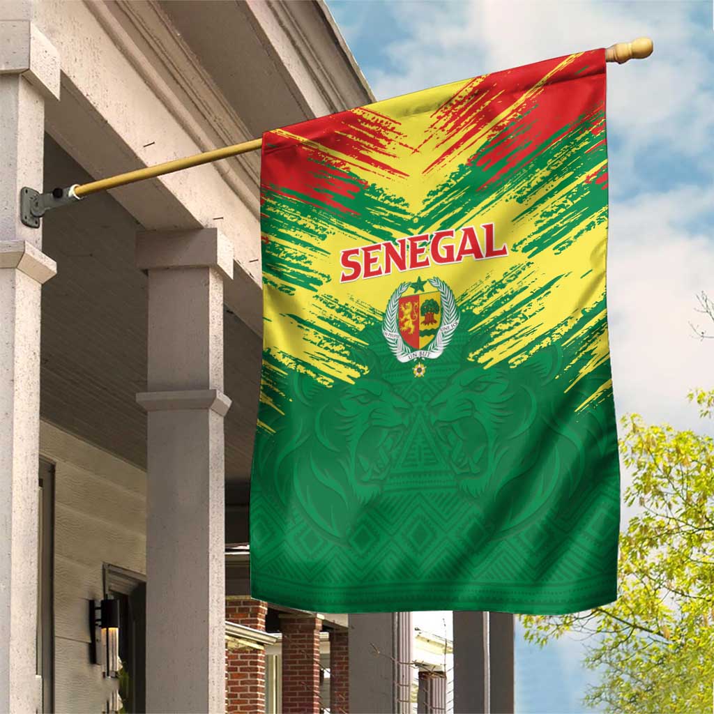 Senegal Rugby Garden Flag Lion With Coat Of Arms - African Pattern