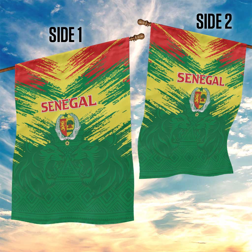 Senegal Rugby Garden Flag Lion With Coat Of Arms - African Pattern