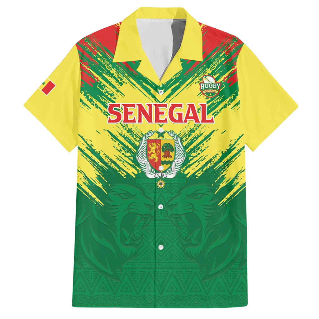 Senegal Rugby Custom Hawaiian Shirt Lion With Coat Of Arms - African Pattern