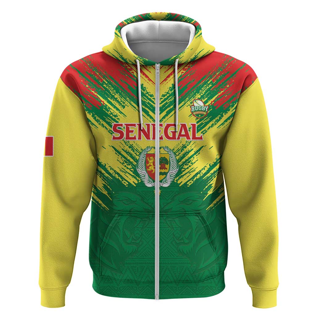 Senegal Rugby Custom Hoodie Lion With Coat Of Arms - African Pattern