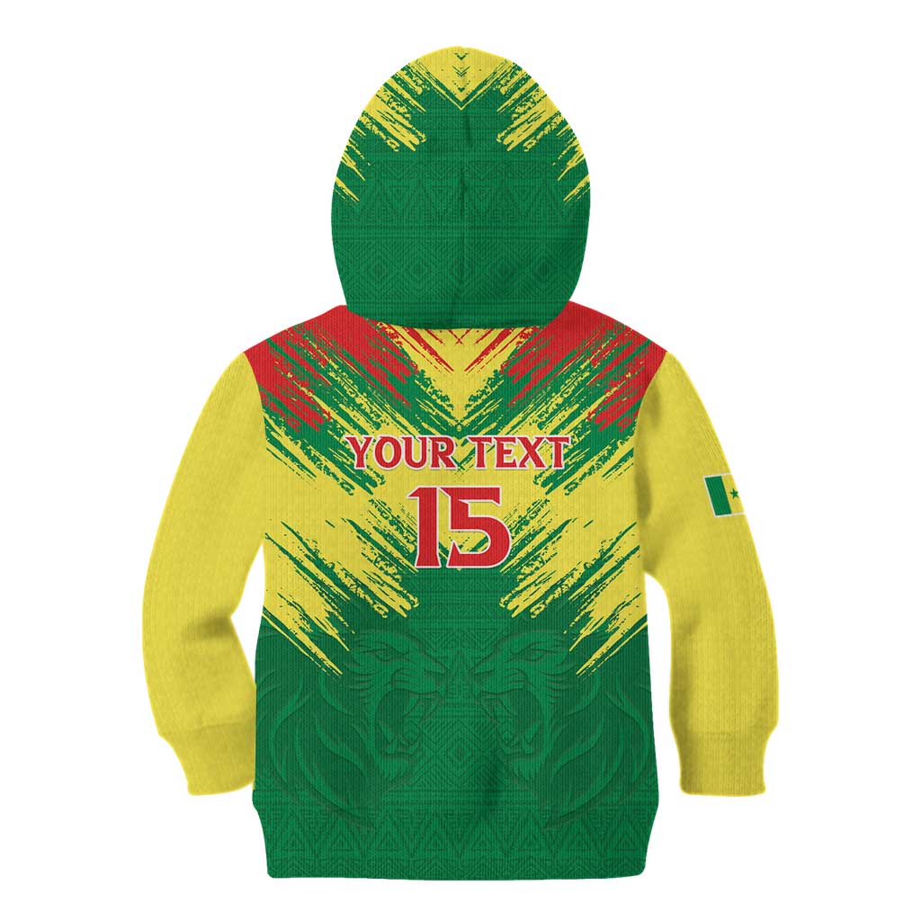 Senegal Rugby Custom Kid Hoodie Lion With Coat Of Arms - African Pattern
