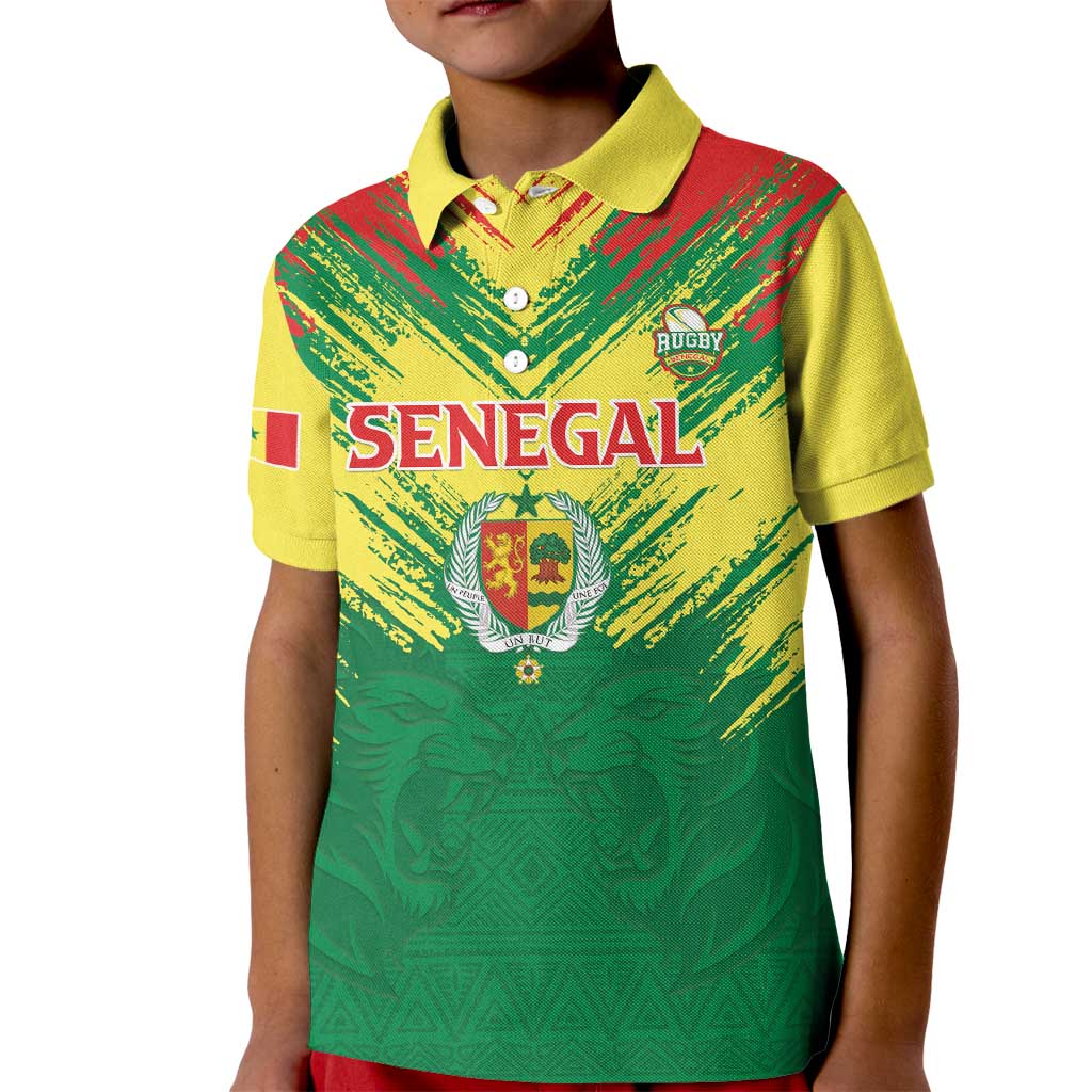 Senegal Rugby Custom Kid Polo Shirt Lion With Coat Of Arms - African Pattern
