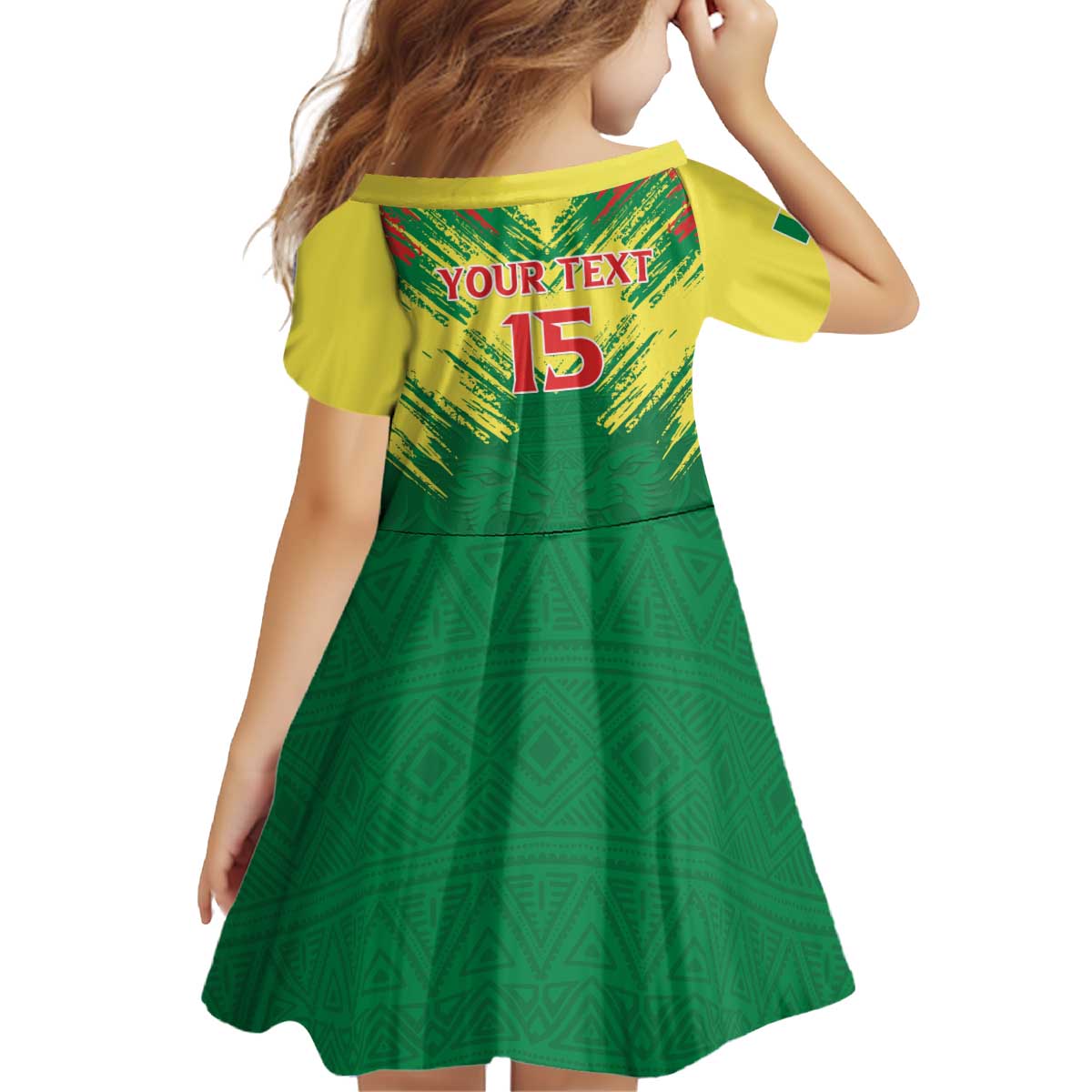 Senegal Rugby Custom Kid Short Sleeve Dress Lion With Coat Of Arms - African Pattern