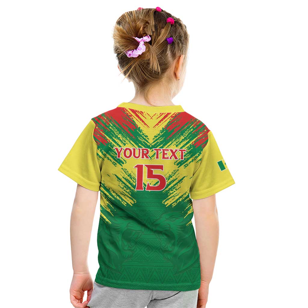 Senegal Rugby Custom Kid T Shirt Lion With Coat Of Arms - African Pattern