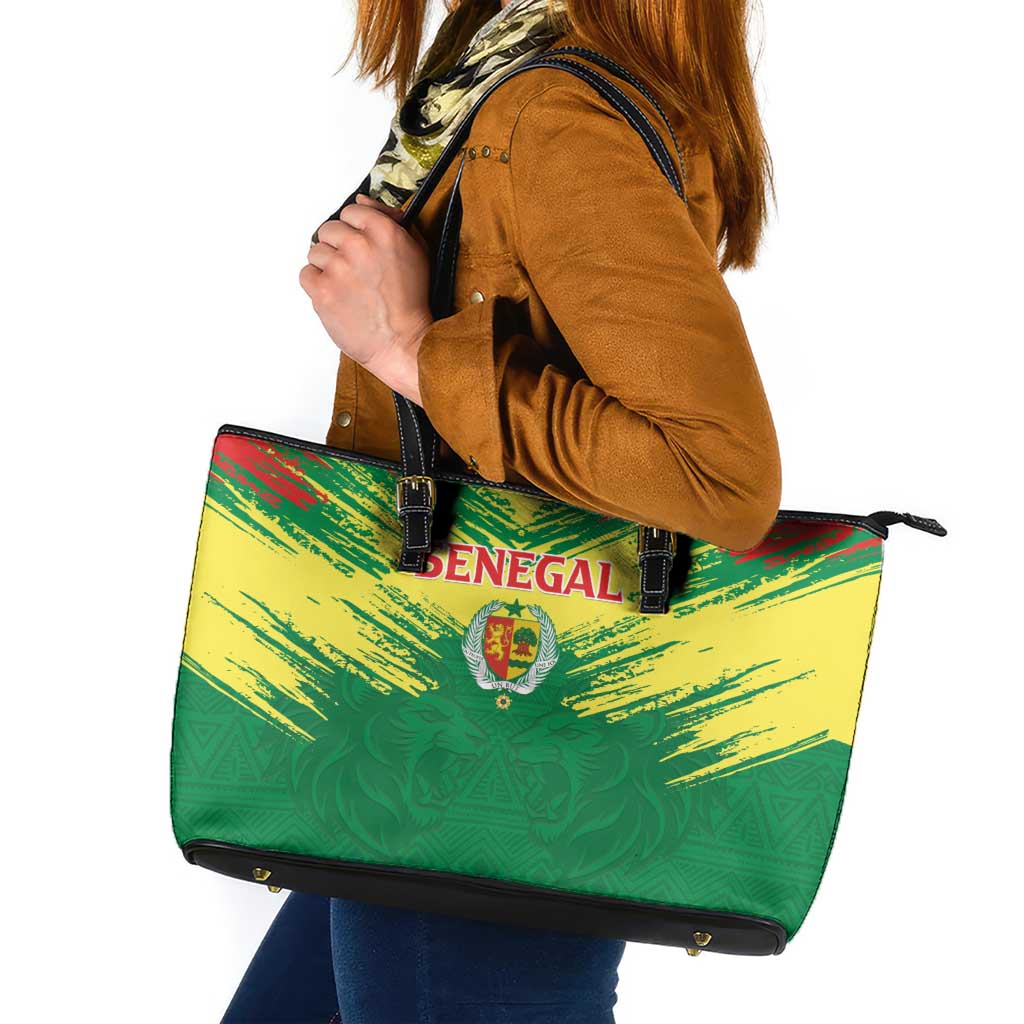 Senegal Rugby Leather Tote Bag Lion With Coat Of Arms - African Pattern