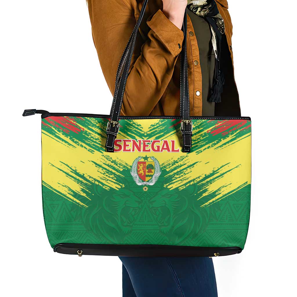 Senegal Rugby Leather Tote Bag Lion With Coat Of Arms - African Pattern