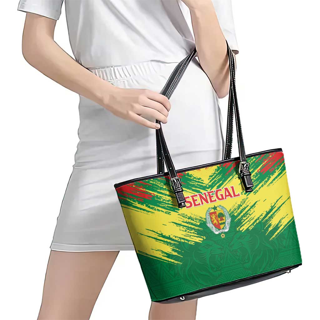 Senegal Rugby Leather Tote Bag Lion With Coat Of Arms - African Pattern
