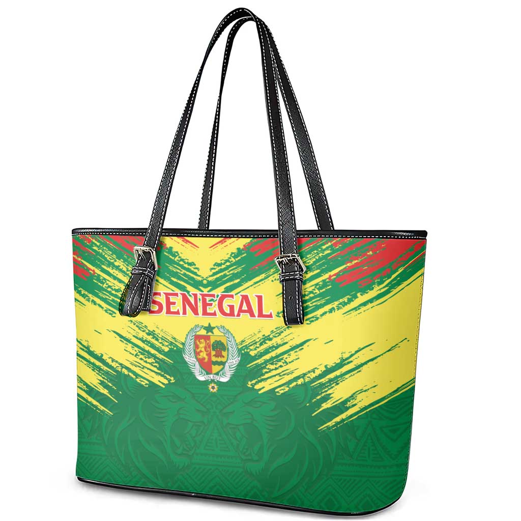 Senegal Rugby Leather Tote Bag Lion With Coat Of Arms - African Pattern