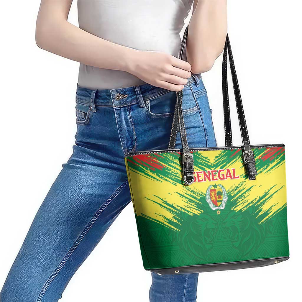 Senegal Rugby Leather Tote Bag Lion With Coat Of Arms - African Pattern
