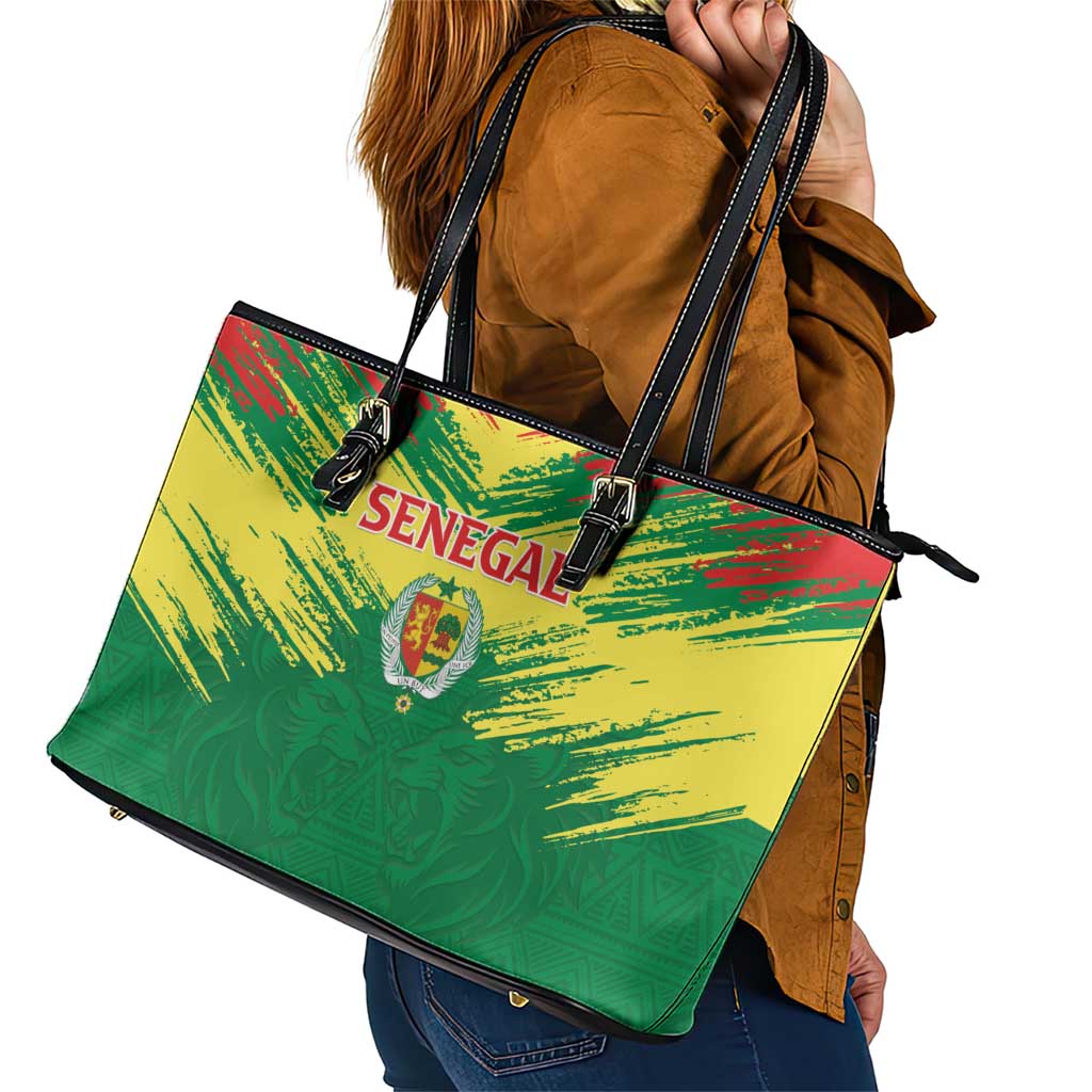 Senegal Rugby Leather Tote Bag Lion With Coat Of Arms - African Pattern