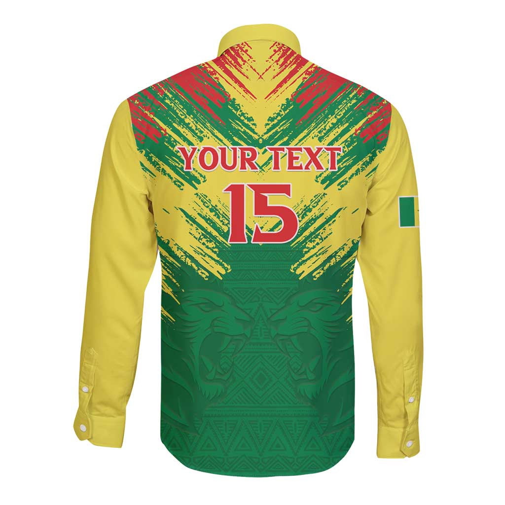 Senegal Rugby Custom Long Sleeve Button Shirt Lion With Coat Of Arms - African Pattern
