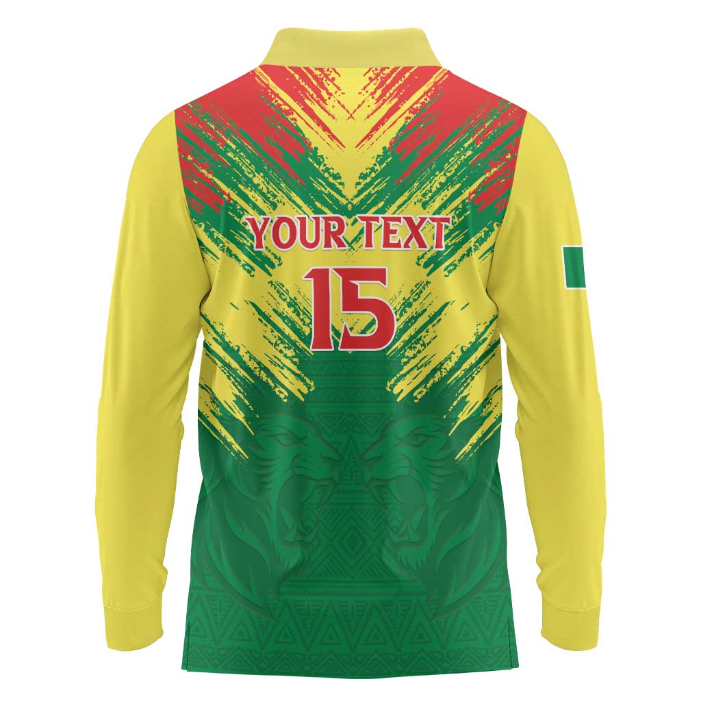 Senegal Rugby Custom Long Sleeve Polo Shirt Lion With Coat Of Arms - African Pattern