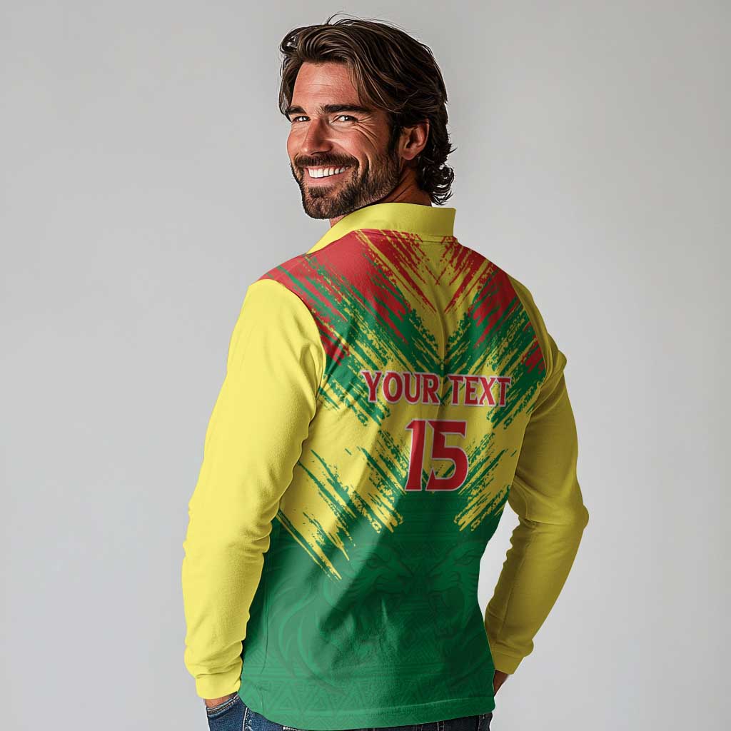 Senegal Rugby Custom Long Sleeve Polo Shirt Lion With Coat Of Arms - African Pattern