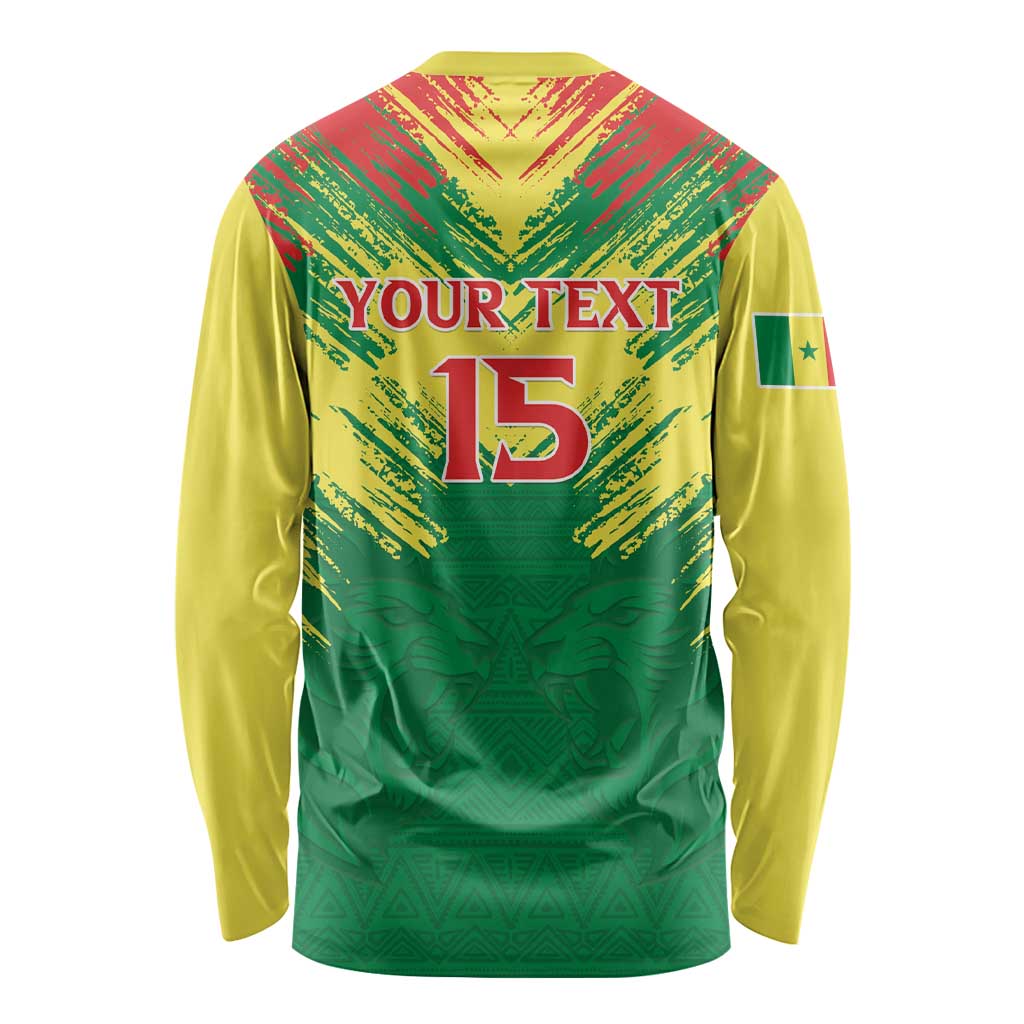 Senegal Rugby Custom Long Sleeve Shirt Lion With Coat Of Arms - African Pattern