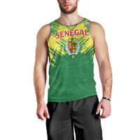 Senegal Rugby Custom Men Tank Top Lion With Coat Of Arms - African Pattern