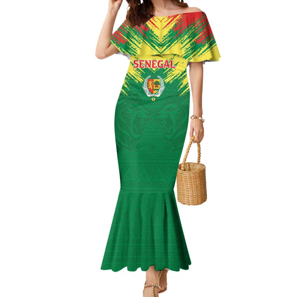 Senegal Rugby Custom Mermaid Dress Lion With Coat Of Arms - African Pattern