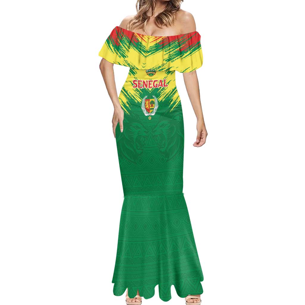 Senegal Rugby Custom Mermaid Dress Lion With Coat Of Arms - African Pattern