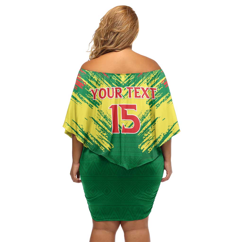 Senegal Rugby Custom Off Shoulder Short Dress Lion With Coat Of Arms - African Pattern