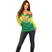 Senegal Rugby Custom Off Shoulder Sweater Lion With Coat Of Arms - African Pattern