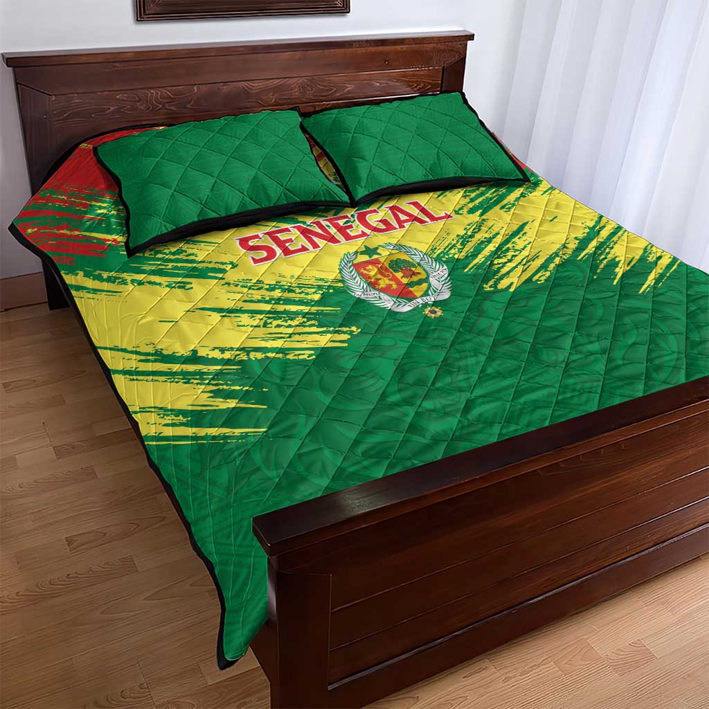 Senegal Rugby Quilt Bed Set Lion With Coat Of Arms - African Pattern