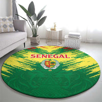 Senegal Rugby Round Carpet Lion With Coat Of Arms - African Pattern