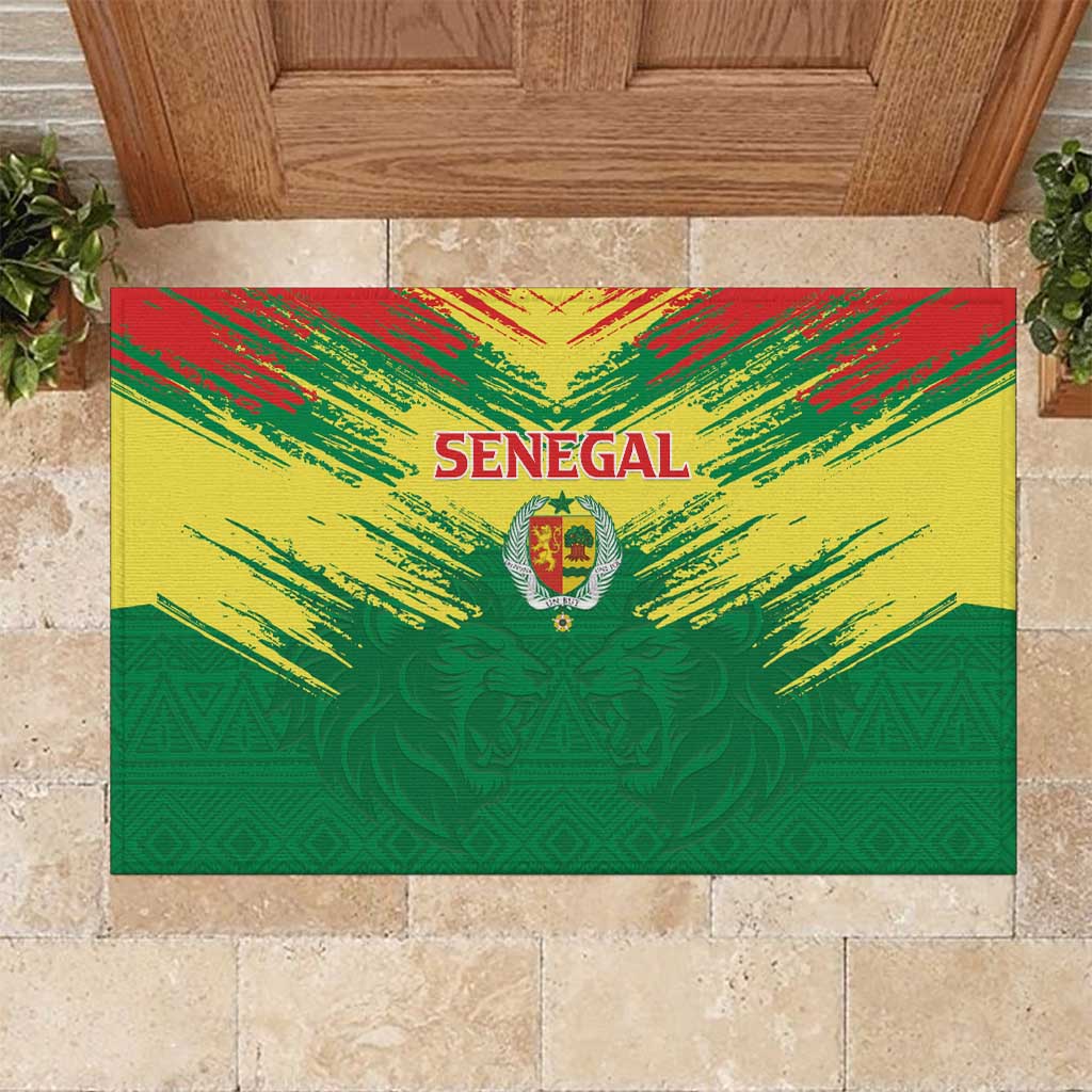 Senegal Rugby Rubber Doormat Lion With Coat Of Arms - African Pattern