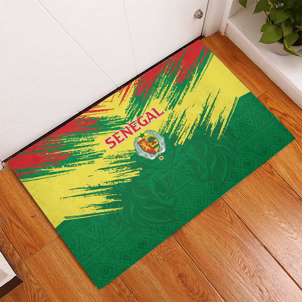 Senegal Rugby Rubber Doormat Lion With Coat Of Arms - African Pattern