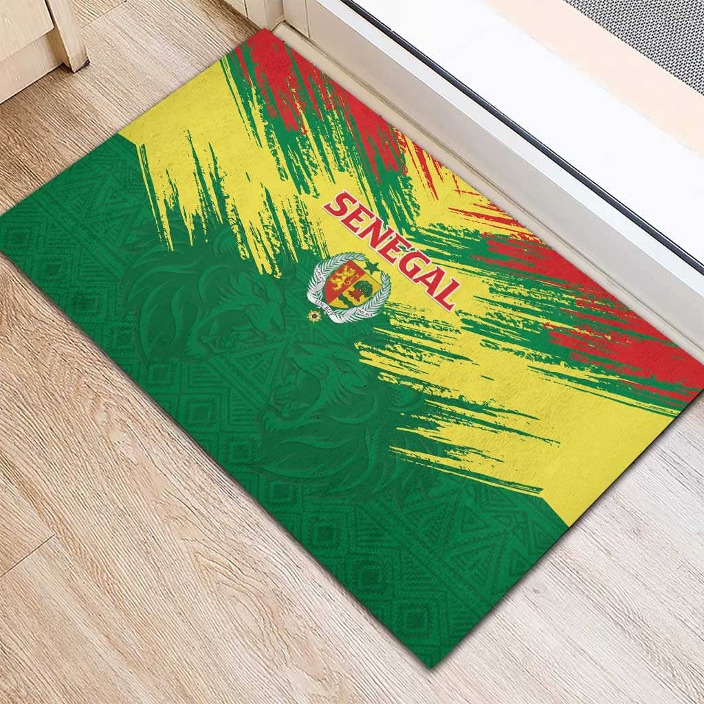 Senegal Rugby Rubber Doormat Lion With Coat Of Arms - African Pattern