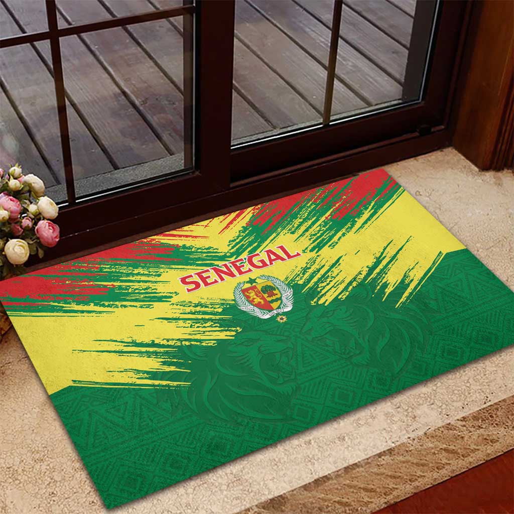 Senegal Rugby Rubber Doormat Lion With Coat Of Arms - African Pattern