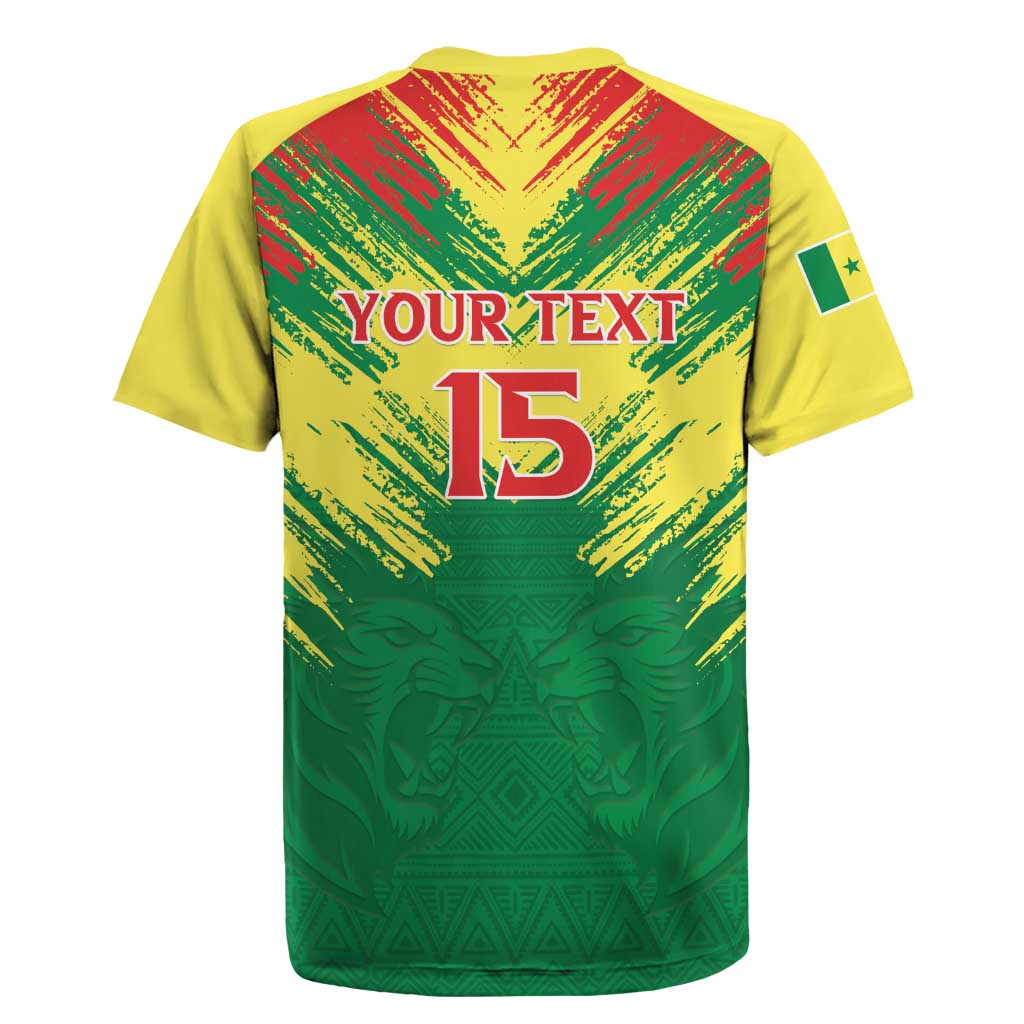 Senegal Rugby Custom Rugby Jersey Lion With Coat Of Arms - African Pattern
