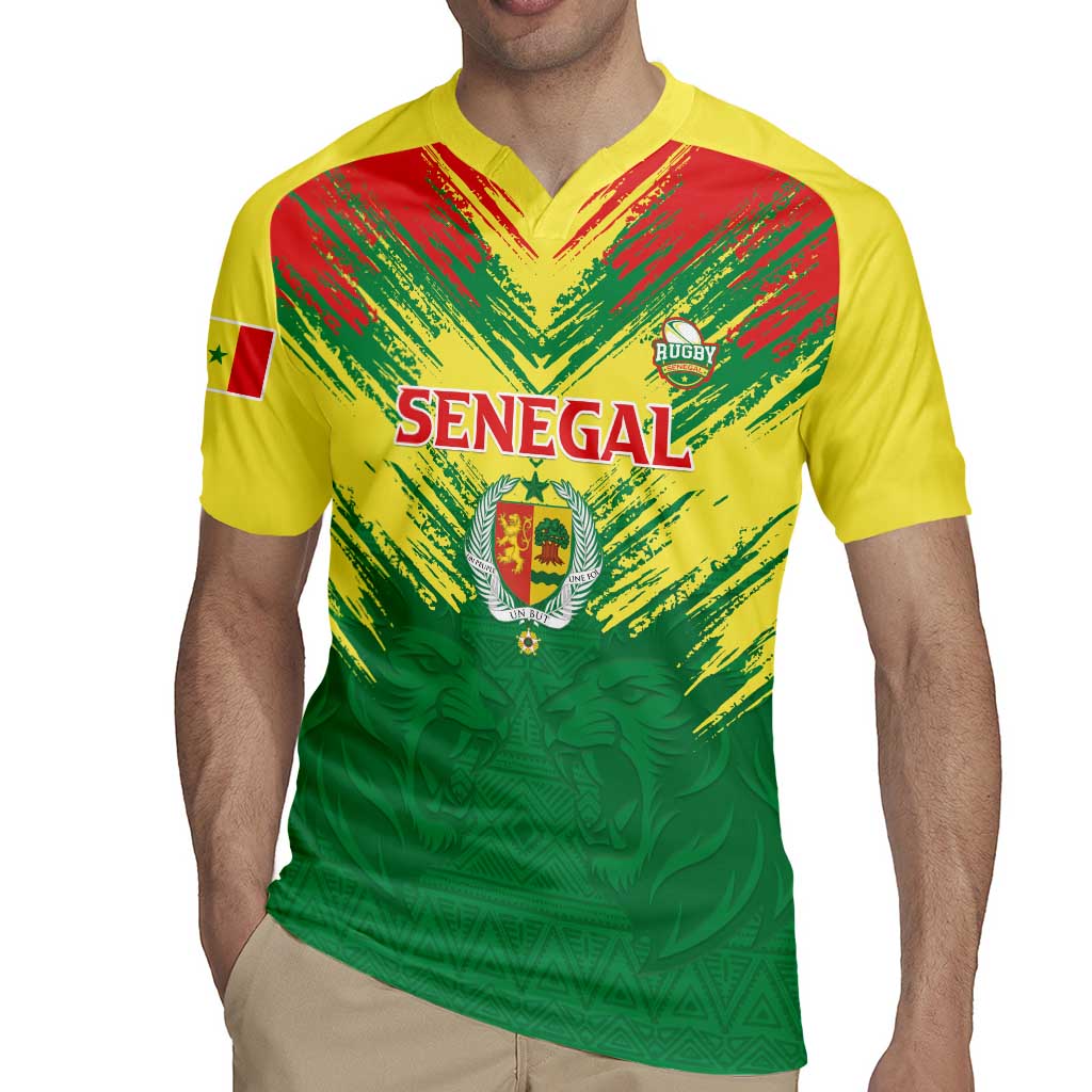 Senegal Rugby Custom Rugby Jersey Lion With Coat Of Arms - African Pattern
