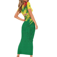 Senegal Rugby Custom Short Sleeve Bodycon Dress Lion With Coat Of Arms - African Pattern