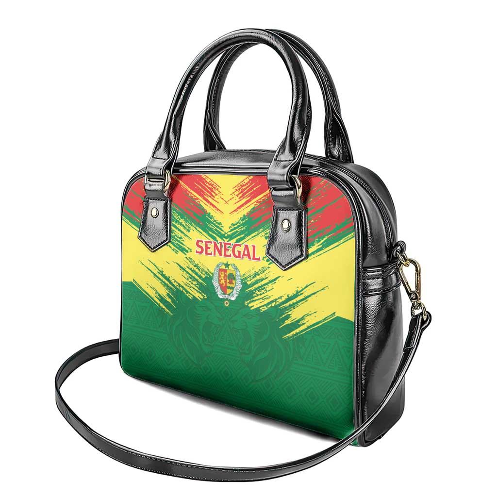 Senegal Rugby Shoulder Handbag Lion With Coat Of Arms - African Pattern