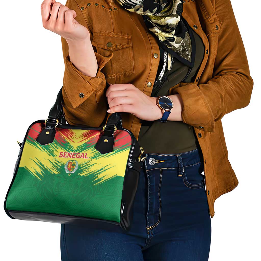 Senegal Rugby Shoulder Handbag Lion With Coat Of Arms - African Pattern