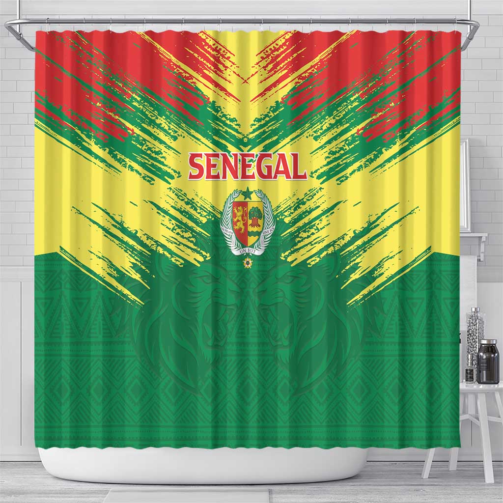 Senegal Rugby Shower Curtain Lion With Coat Of Arms - African Pattern