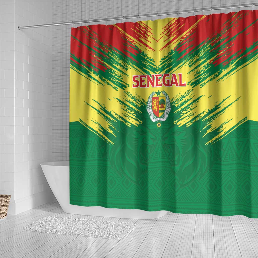 Senegal Rugby Shower Curtain Lion With Coat Of Arms - African Pattern