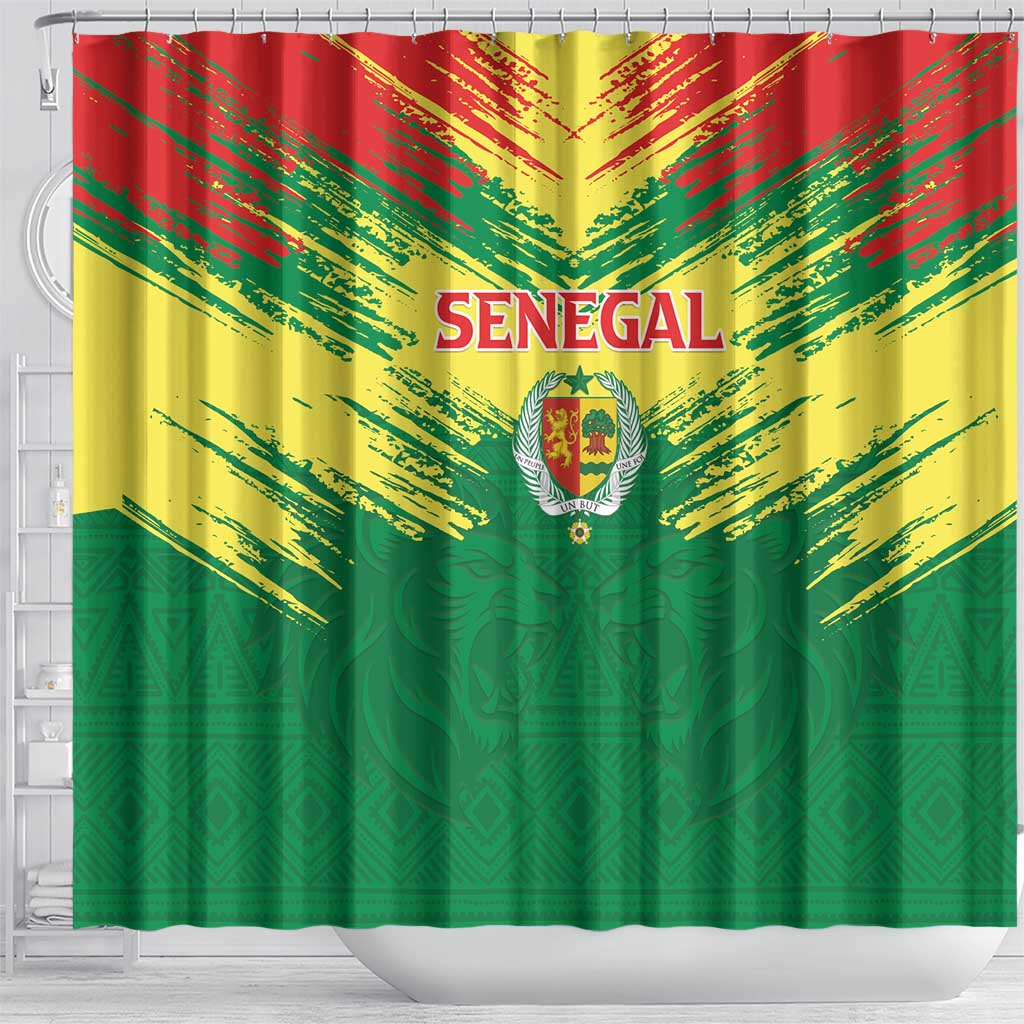 Senegal Rugby Shower Curtain Lion With Coat Of Arms - African Pattern