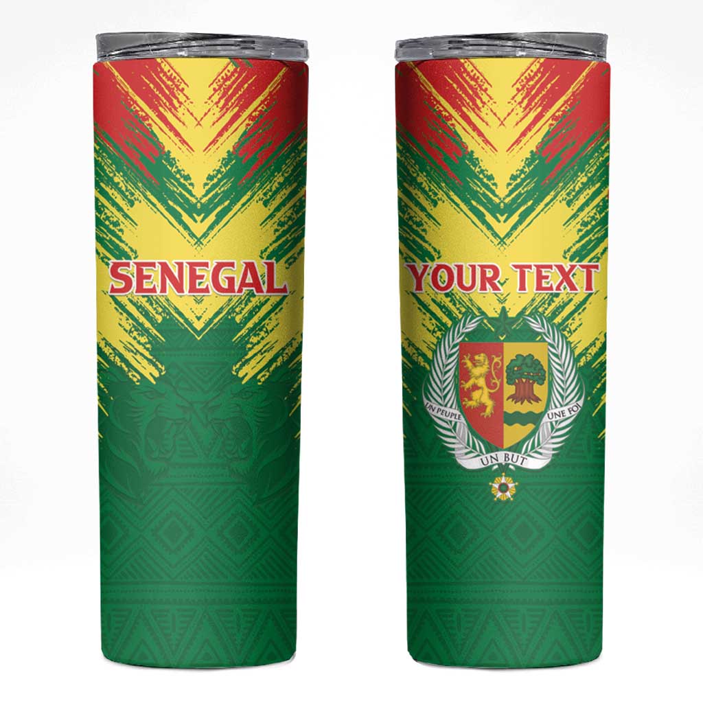 Senegal Rugby Custom Skinny Tumbler Lion With Coat Of Arms - African Pattern