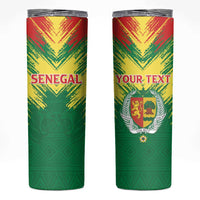 Senegal Rugby Custom Skinny Tumbler Lion With Coat Of Arms - African Pattern