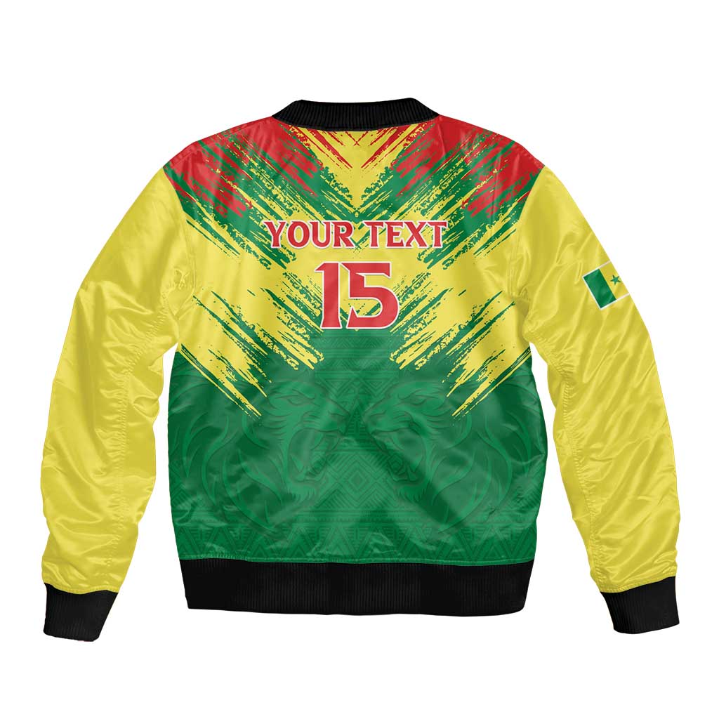Senegal Rugby Custom Sleeve Zip Bomber Jacket Lion With Coat Of Arms - African Pattern