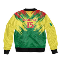 Senegal Rugby Custom Sleeve Zip Bomber Jacket Lion With Coat Of Arms - African Pattern