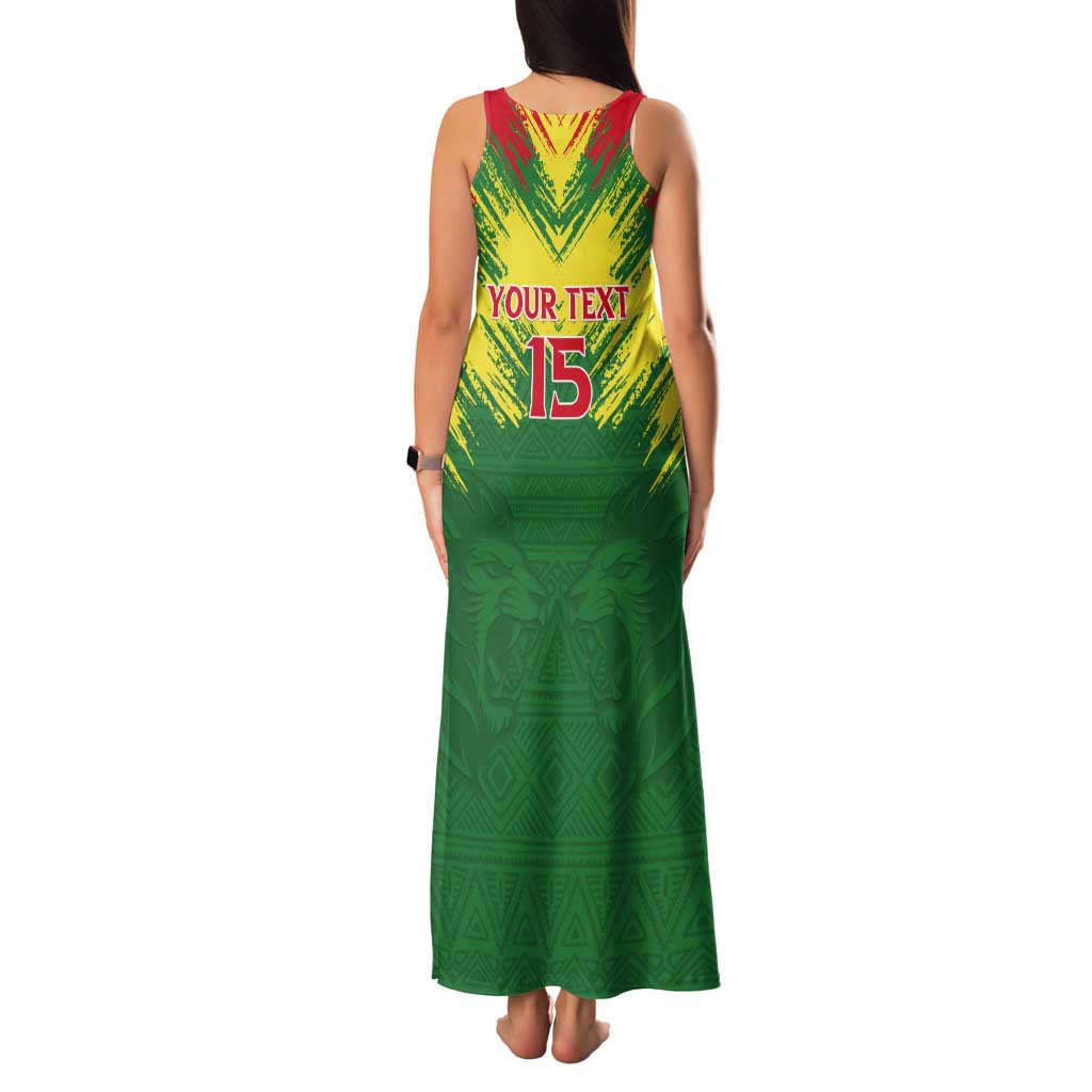 Senegal Rugby Custom Tank Maxi Dress Lion With Coat Of Arms - African Pattern