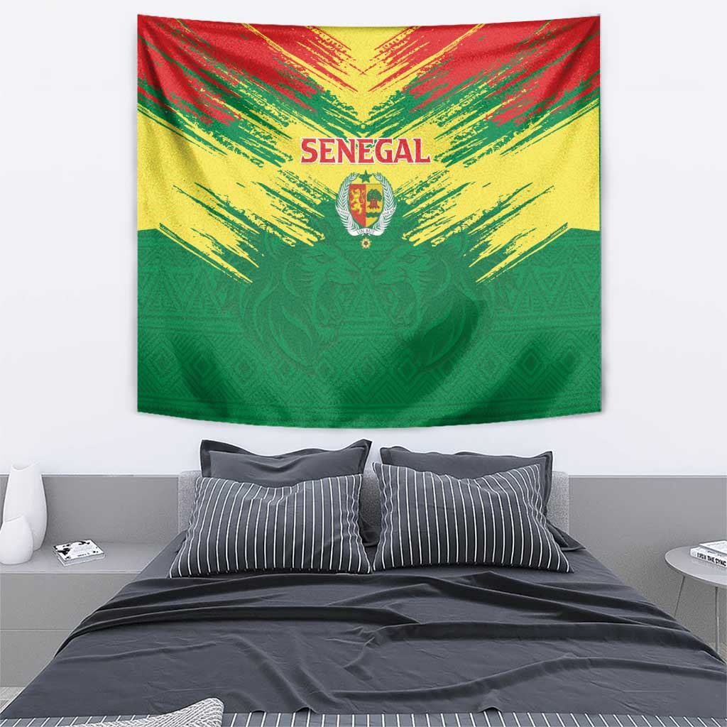 Senegal Rugby Tapestry Lion With Coat Of Arms - African Pattern